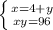 \left \{ {{x = 4 + y} \atop {xy=96}} \right