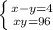 \left \{ {{x - y = 4} \atop {xy=96}} \right.