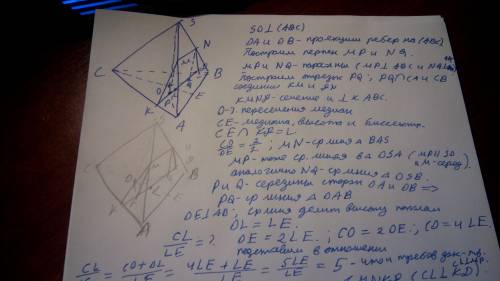 Вправильной треугольной пирамиде sabc сторона основания ab равна 12, а боковое ребро sa равно 8. точ