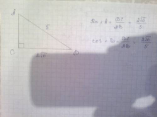 Втреугольнике abc угол с равен 90 градусам, sina= 2 корня из 6, деленное на 5. найдите cos b.