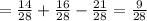 = \frac{14}{28} + \frac{16}{28} - \frac{21}{28} = \frac{9}{28}