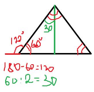 Как с равностороннего треугольника построить углы 120 градусов и 30 градусов?
