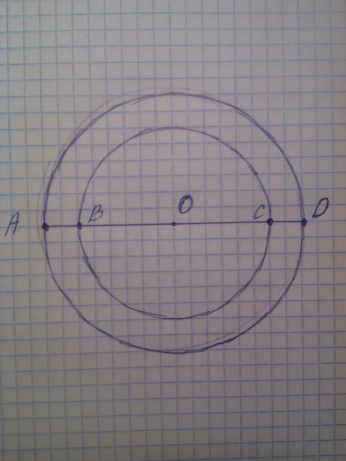 Начерти две окружности с общим центром радиус большей окружности 4см а меньшей з см проведи отрезок