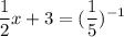 \displaystyle \frac{1}{2}x+3= (\frac{1}{5})^{-1}