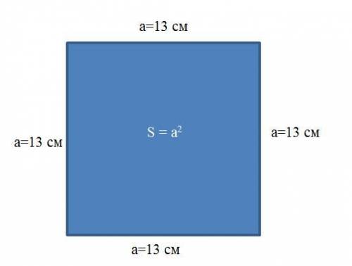 Вычислите площадь квадрата со стороной 13см