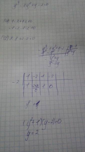 Найдите множество корней уравнения у^3-2у^2+у-2=0