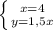 \left \{ {{x=4 } \atop {y=1,5x}} \right.