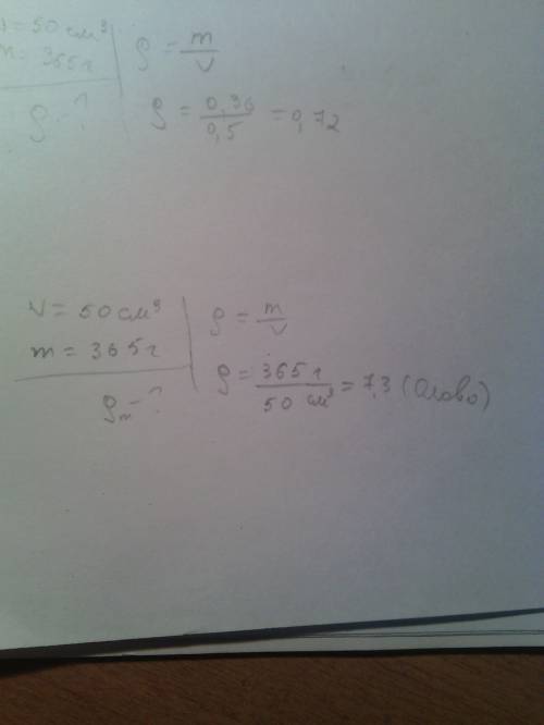 Объём металического изделия 50см3, а его масса 365г. обчислите с какого метала сделано изделие?