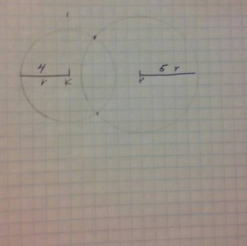 Отметьте две точки k и p так,чтобы kp=6 см.постройте окружность с центром k и радиусом 5 см и окружн