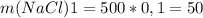 m(NaCl)1=500*0,1=50