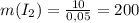 m( I_{2}) = \frac{10}{0,05} = 200