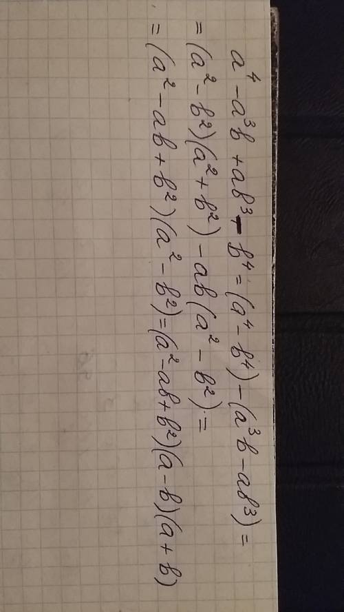 Разложите на множители a(в 4 степени)-а(в 3 степени)*b+a*b(в3степени)-b(в4степени)