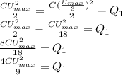 \frac{CU_{max}^2}{2}= \frac{C( \frac{U_{max}}{3} )^2}{2}+Q_1 \\ \frac{CU_{max}^2}{2}-\frac{CU_{max}^2}{18}=Q_1 \\\frac{8CU_{max}^2}{18}=Q_1 \\\frac{4CU_{max}^2}{9}=Q_1