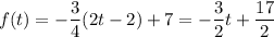 f(t)=-\dfrac{3}{4}(2t-2)+7=-\dfrac{3}{2}t+\dfrac{17}{2}