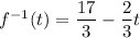 f^{-1}(t)=\dfrac{17}{3}-\dfrac{2}{3}t