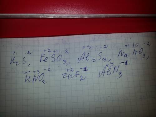 Определите заряды ионов для веществ, формулы которых: h2s, feso3, al2s3, nano3, hno2, znf2, aln.