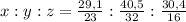 x:y:z= \frac{29,1}{23}: \frac{40,5}{32} : \frac{30,4}{16}