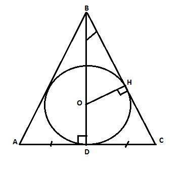 16. в ранобедренном треугольнике abc'( ab = bс) радиусе вписаного круга составляет 0.4 высоты вd пер
