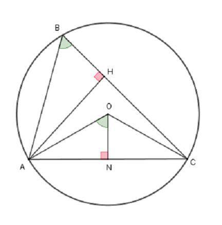 Около остроугольного треугольника авс описана окружность с центром о. ан высота этого треугольника.