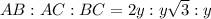 AB : AC : BC = 2y : y \sqrt{3} : y