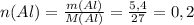 n(Al)= \frac{m(Al)}{M(Al)}= \frac{5,4}{27}=0,2