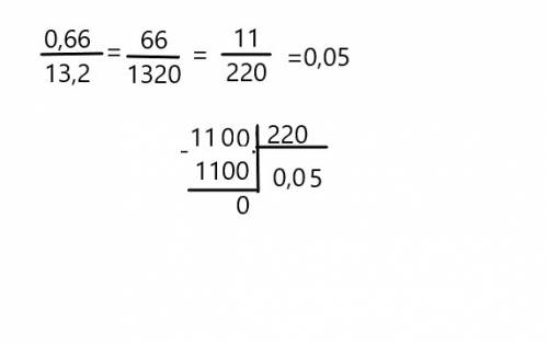 Решите в столбик пример 0,66: 13,2=? !
