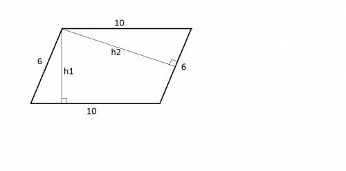 Впараллелограмме, площадь которого равна 72 дм2, стороны равны 6 дм и 10дм. найдите его высоты.