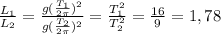 \frac{L_{1}}{L_{2}} = \frac{g(\frac{T_{1}}{2\pi})^2}{g(\frac{T_{2}}{2\pi})^2} = \frac{T_{1}^2}{T_{2}^2} = \frac{16}{9} = 1,78
