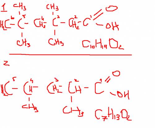 1) 3,5 5,3 метилгексановая кислота 2) 2,4 диметилпентановая кислота