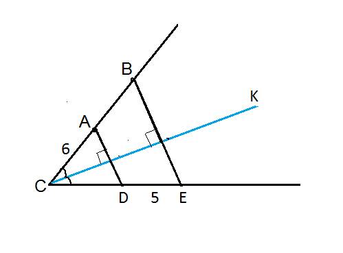 Дан угол с вершиной c. через точки а и в, лежащие на одной стороне угла , проведены прямые, перпенди