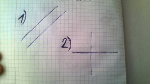 Построй в тетради две прямые, которые: 1) не пересекаются; 2) пересекаются, образуя прямой угол.