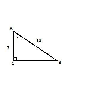 В△abc∠c=90∘, ab=14, ac=7 найти величину угла a.