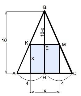 50 , напишите полное решение.радиус основания конуса равен 4 , а его высота 10 . в этот конус вписан