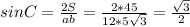 sinC= \frac{2S}{ab} = \frac{2*45}{12* 5\sqrt{3} } = \frac{ \sqrt{3} }{2}