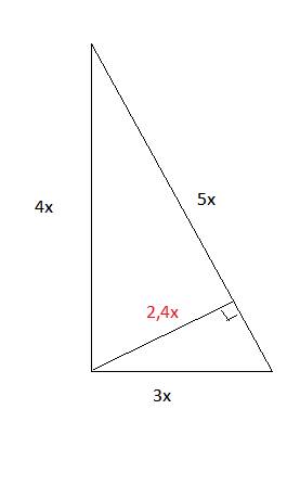 Катеты прямоугольного треугольника относятся, как 3: 4, а высота проведённая к гипотенузе, равна 12