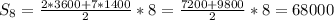 S_{8}= \frac{2*3600+7*1400}{2}*8= \frac{7200+9800}{2}*8= 68000