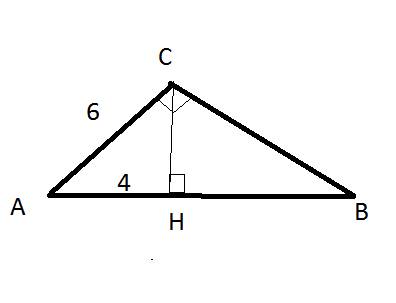 Катет прямоугольного треугольника равна 6 см, а его проекция на гипотенузу - 4 см. найдите гипотенуз