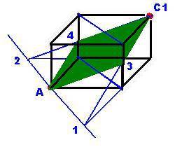 Через вершину нижнего основания и противоположную вершину верхнего основания правильной четырехуголь
