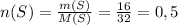 n(S)= \frac{m(S)}{M(S)}= \frac{16}{32}=0,5