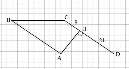 Высота ан ромба авсд делит сторону сд на отрезки дн=21 и сн=8 найдите высоту ромба