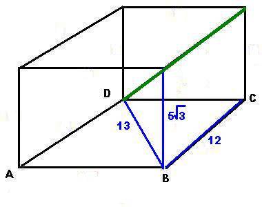 :дан прямоугольный параллелепипед авсda1b1c1d1. bd=13, bc=12, bb1=5√3. найдите dc1.