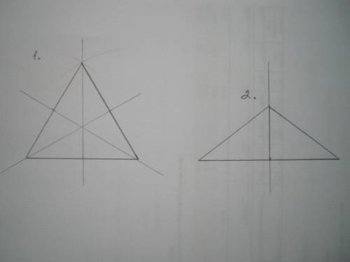 Начертите треугольник,который имеет: 1) три оси симметрии: 2)одну ось симметрии