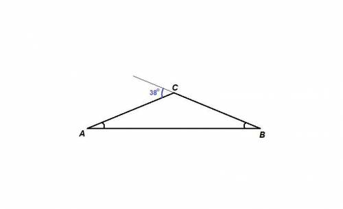 Найдите углы равнобедренного треугольника,если внешний угол при вершине равен 38 градусам