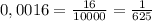 0,0016 = \frac{16}{10000} = \frac{1}{625}