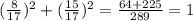 (\frac{8}{17})^{2} + (\frac{15}{17})^{2} = \frac{64+225}{289} =1