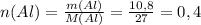 n(Al)= \frac{m(Al)}{M(Al)}= \frac{10,8}{27}=0,4