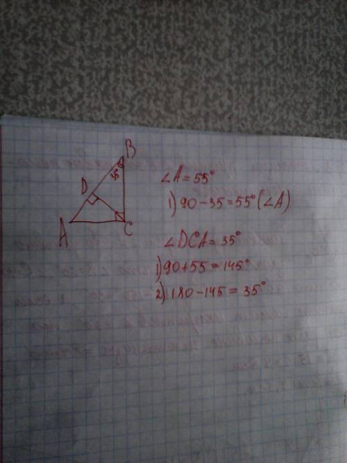 Решите , ! ) в треугольнике авс угол с равен 90 градусов, а угол в равен 35 градусов, cd-высота. най