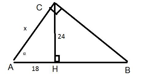 Впрямоугольном треугольнике высота проведена к гипотенузе равна 24 а проекция одного из катетов на г