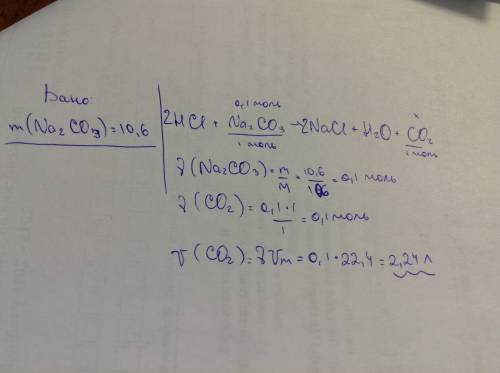 Какой объём оксида углерода 4 образуется при взаимодействии 10,6 г карбоната натрия с раствором соля