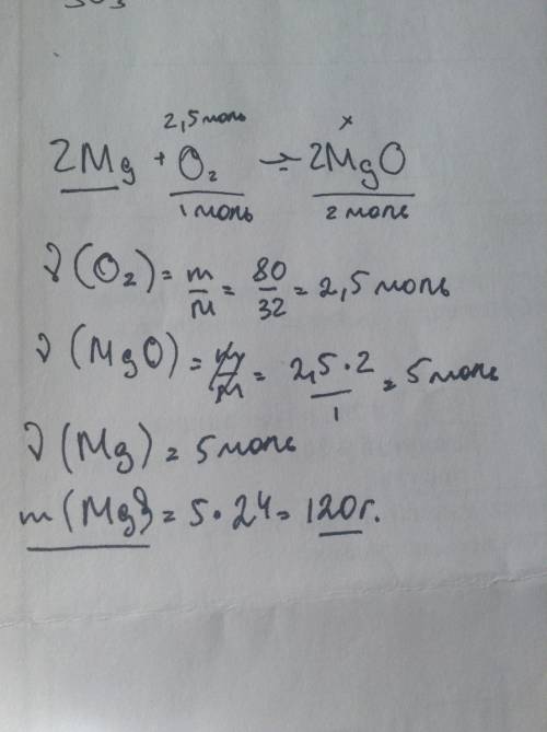 Сколько грамм магния надо чтобы прореагировало 80грамм кислорода с образованием оксида магния